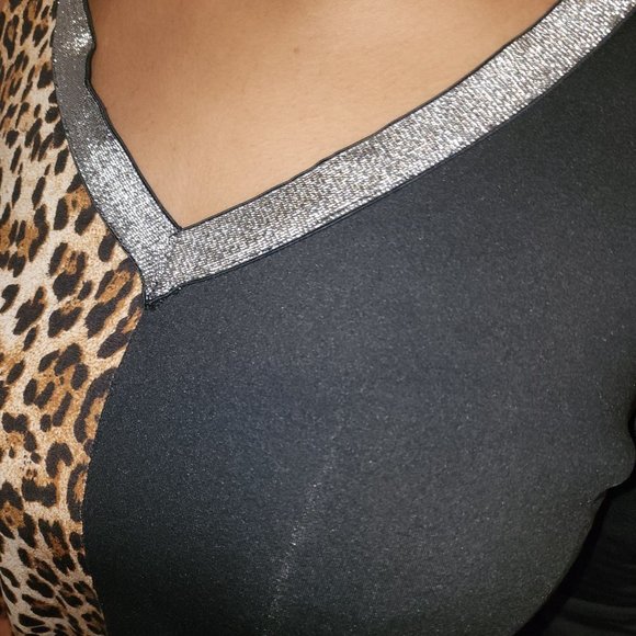 OC Order Plus Large open shoulder black & cheetah print Shirt Blouse NWT - Picture 3 of 14